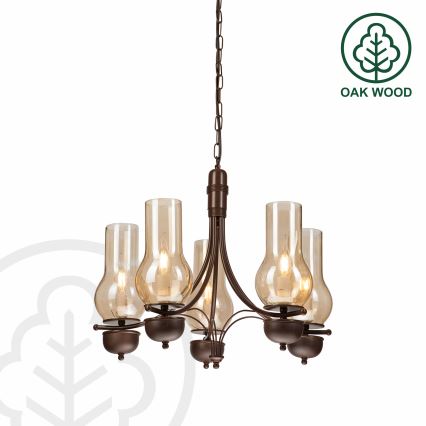 Brilagi - LED Ljuskrona på kedja COTTAGE 5xE14/40W/230V ek/brun
