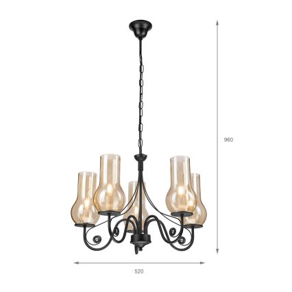 Brilagi - LED Ljuskrona på kedja COTTAGE 5xE14/40W/230V svart/brun