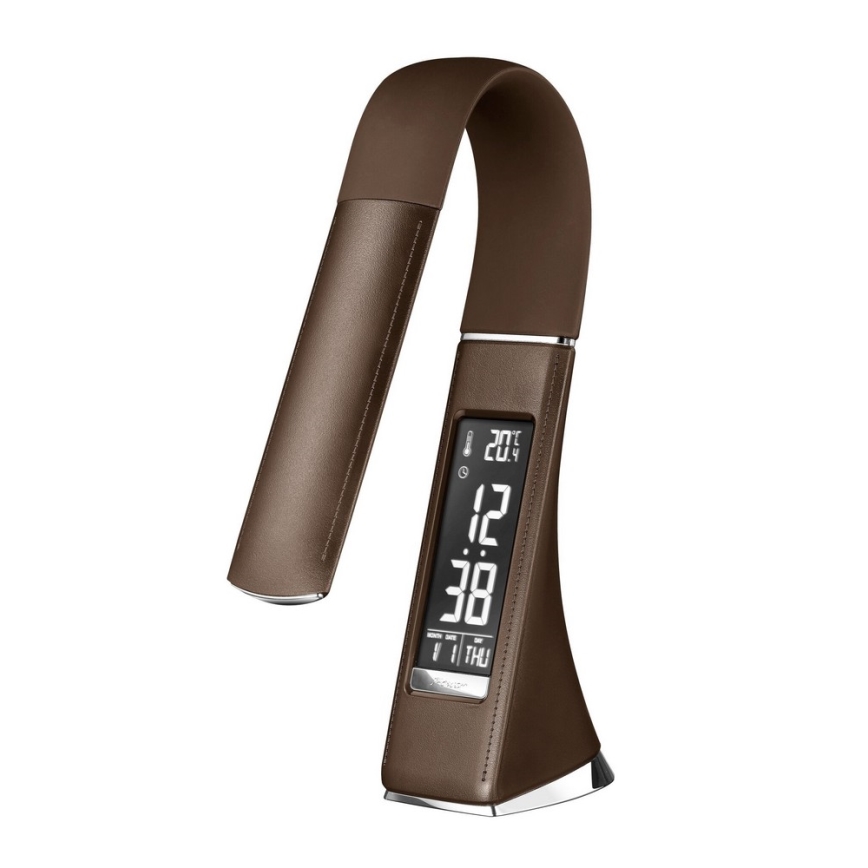 Brilagi - LED ljusreglerad bordslampa med en display PELLE LED/7W/230V brun
