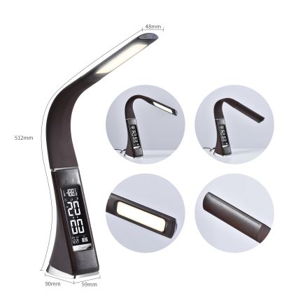 Brilagi - LED ljusreglerad bordslampa med en display PELLE LED/7W/230V brun