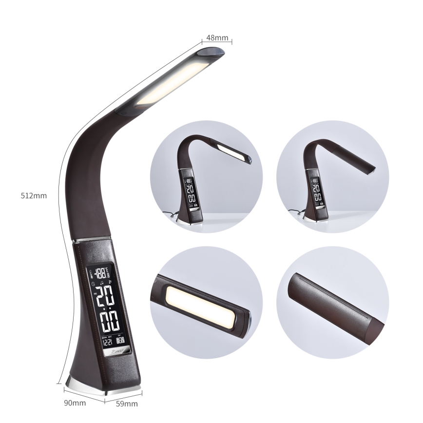 Brilagi - LED ljusreglerad bordslampa med en display PELLE LED/7W/230V brun