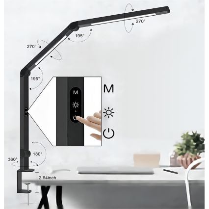 Brilagi - LED Ljusreglerad beröring flexibel bordslampa VARIO LED/12W/230V 3000/4000/5000/6500K CRI 92 svart