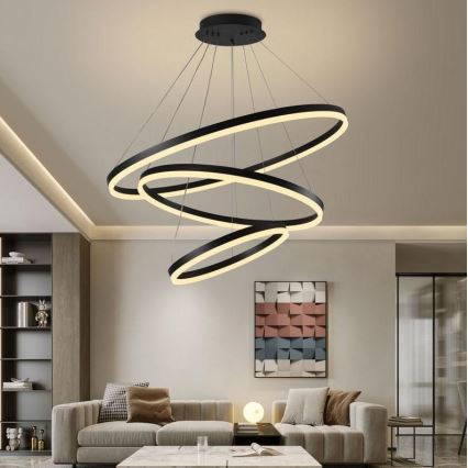 Brilagi - LED ljusreglerad ljuskrona på textilsladd CIRCLE LED/125W/230V 3000-6500K svart + fjärrkontroll