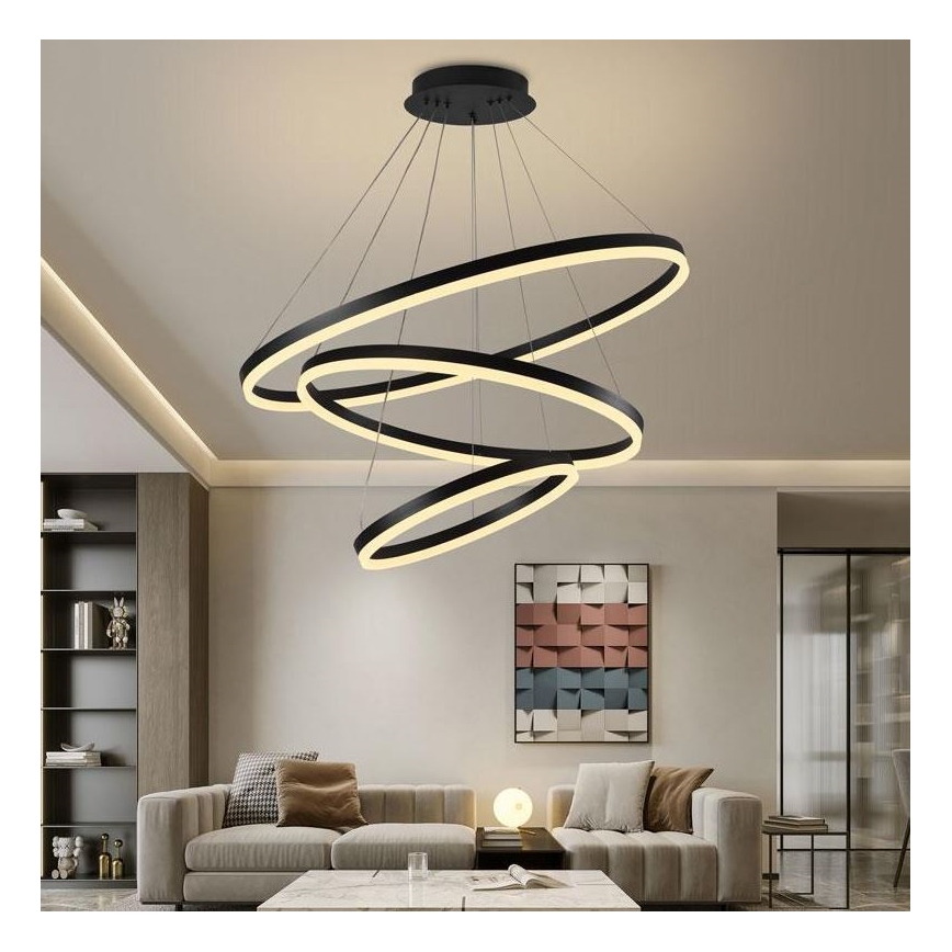 Brilagi - LED ljusreglerad ljuskrona på textilsladd CIRCLE LED/125W/230V 3000-6500K svart + fjärrkontroll