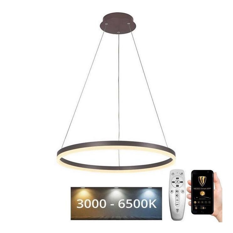 Brilagi - LED ljusreglerad ljuskrona på textilsladd CIRCLE LED/42W/230V 3000-6500K brun + fjärrkontroll