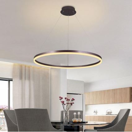 Brilagi - LED ljusreglerad ljuskrona på textilsladd CIRCLE LED/55W/230V 3000-6500K brun + fjärrkontroll