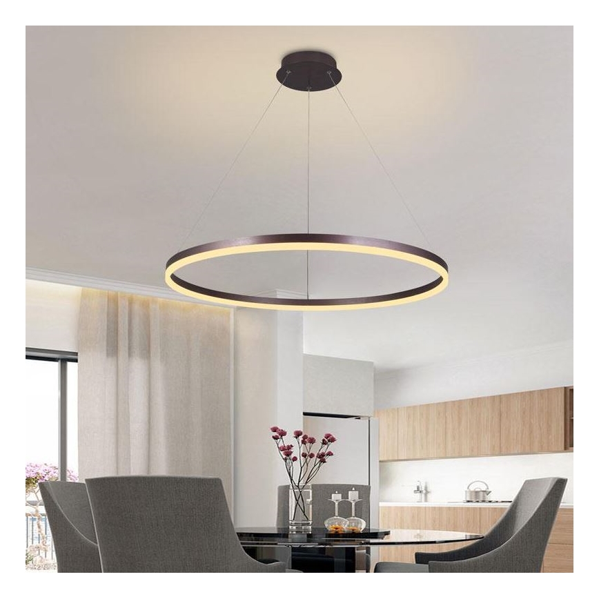 Brilagi - LED ljusreglerad ljuskrona på textilsladd CIRCLE LED/55W/230V 3000-6500K brun + fjärrkontroll