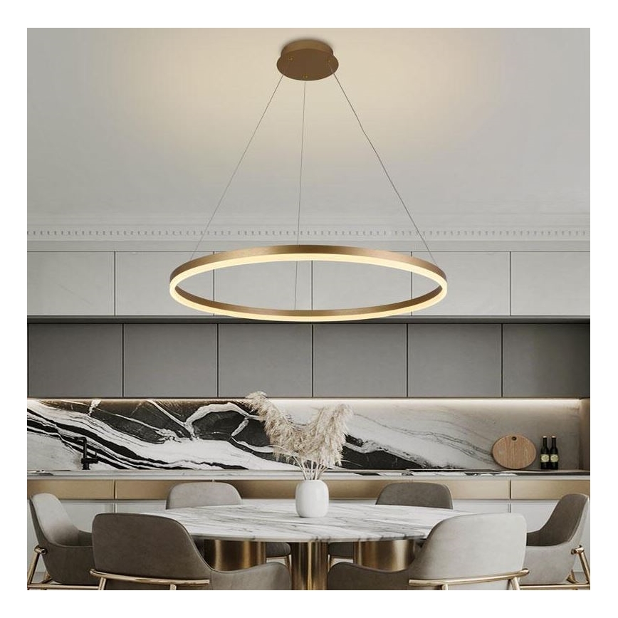 Brilagi - LED ljusreglerad ljuskrona på textilsladd CIRCLE LED/55W/230V 3000-6500K guld + fjärrkontroll