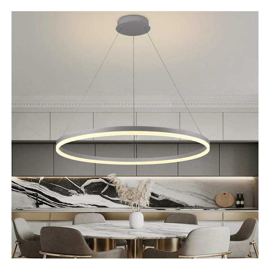 Brilagi - LED ljusreglerad ljuskrona på textilsladd CIRCLE LED/55W/230V 3000-6500K silver + fjärrkontroll