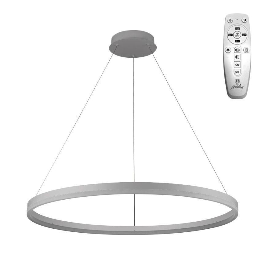 Brilagi - LED ljusreglerad ljuskrona på textilsladd CIRCLE LED/55W/230V 3000-6500K silver + fjärrkontroll
