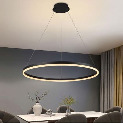 Brilagi - LED ljusreglerad ljuskrona på textilsladd CIRCLE LED/55W/230V 3000-6500K svart + fjärrkontroll