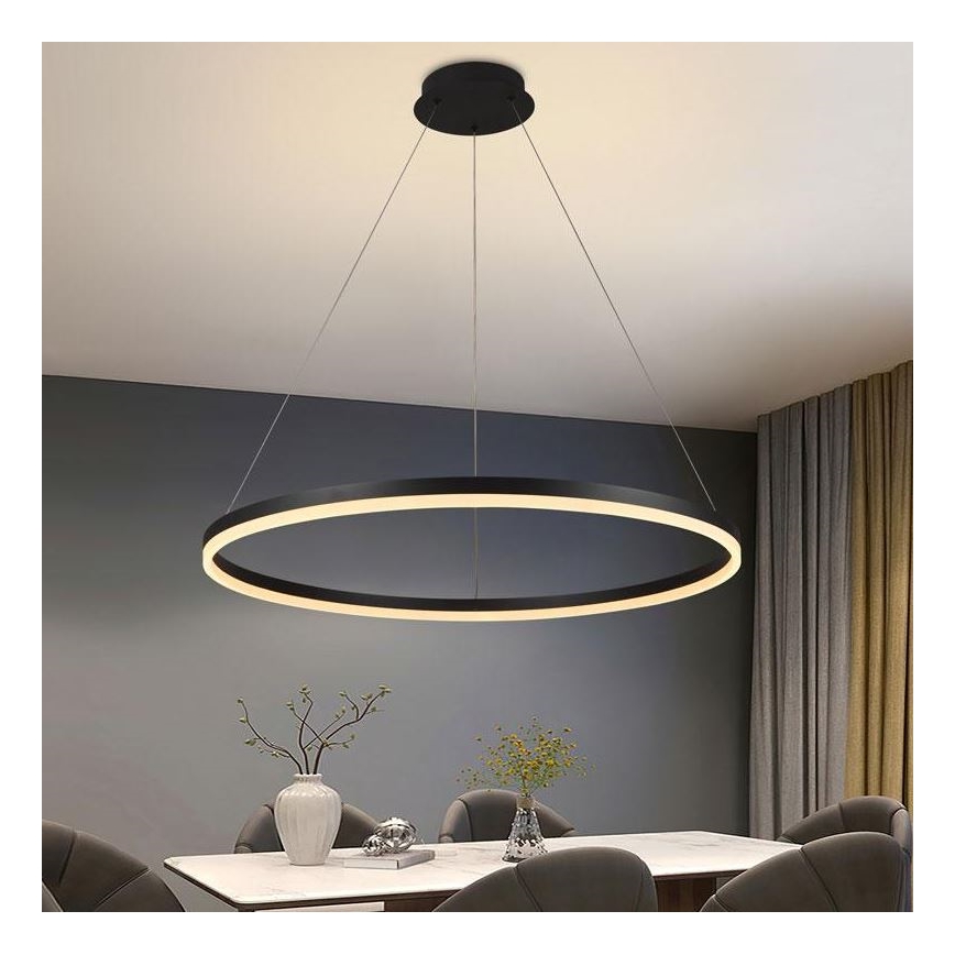Brilagi - LED ljusreglerad ljuskrona på textilsladd CIRCLE LED/55W/230V 3000-6500K svart + fjärrkontroll