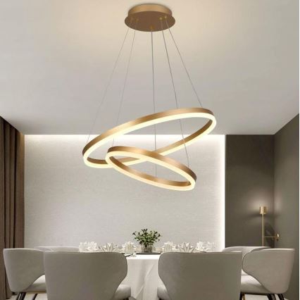 Brilagi - LED ljusreglerad ljuskrona på textilsladd CIRCLE LED/70W/230V 3000-6500K guld + fjärrkontroll