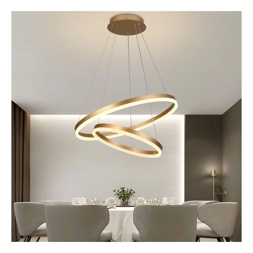 Brilagi - LED ljusreglerad ljuskrona på textilsladd CIRCLE LED/70W/230V 3000-6500K guld + fjärrkontroll