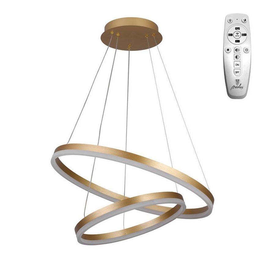 Brilagi - LED ljusreglerad ljuskrona på textilsladd CIRCLE LED/70W/230V 3000-6500K guld + fjärrkontroll