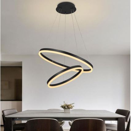 Brilagi - LED ljusreglerad ljuskrona på textilsladd CIRCLE LED/70W/230V 3000-6500K svart + fjärrkontroll