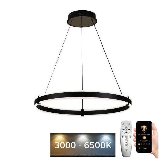 Brilagi - LED ljusreglerad ljuskrona på textilsladd CIRCLE LED/85W/230V 3000-6500K svart + fjärrkontroll