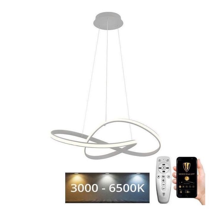 Brilagi - LED ljusreglerad ljuskrona på textilsladd COSMOWAVE LED/70W/230V 3000-6500K silver + fjärrkontroll