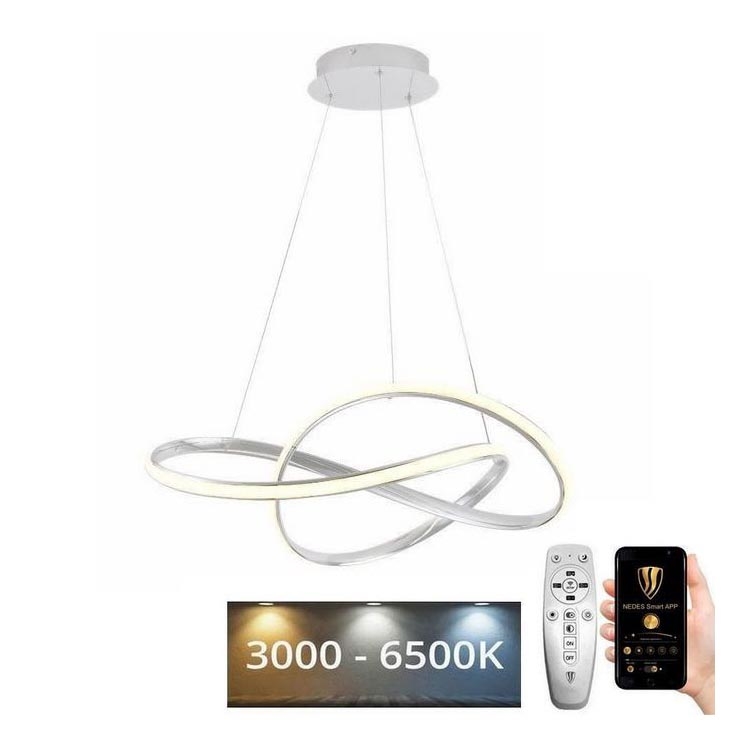 Brilagi - LED ljusreglerad ljuskrona på textilsladd COSMOWAVE LED/70W/230V 3000-6500K vit + fjärrkontroll