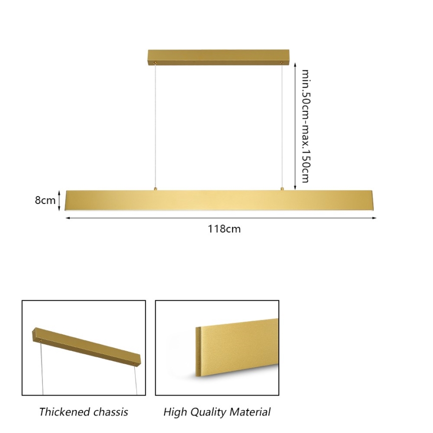 Brilagi - LED ljusreglerad ljuskrona på textilsladd SLIMLINE LED/40W/230V 3000-6000K guld + fjärrkontroll