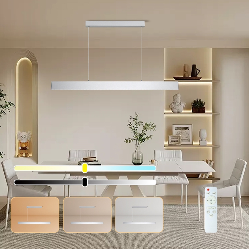 Brilagi - LED ljusreglerad ljuskrona på textilsladd SLIMLINE LED/40W/230V 3000-6000K silver + fjärrkontroll