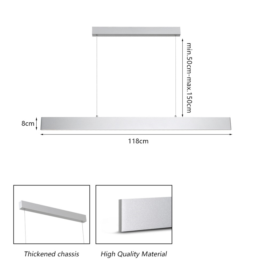 Brilagi - LED ljusreglerad ljuskrona på textilsladd SLIMLINE LED/40W/230V 3000-6000K silver + fjärrkontroll