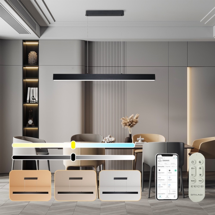 Brilagi - LED ljusreglerad ljuskrona på textilsladd SLEEKLINE SMART LED/40W/230V 3000-6000K Wi-Fi Tuya svart + fjärrkontroll