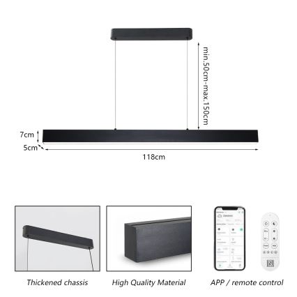 Brilagi - LED ljusreglerad ljuskrona på textilsladd SLEEKLINE SMART LED/40W/230V 3000-6000K Wi-Fi Tuya svart + fjärrkontroll