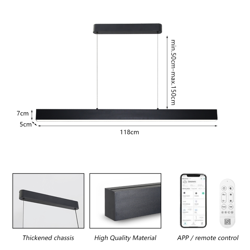 Brilagi - LED ljusreglerad ljuskrona på textilsladd SLEEKLINE SMART LED/40W/230V 3000-6000K Wi-Fi Tuya svart + fjärrkontroll