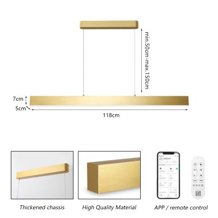 Brilagi - LED ljusreglerad ljuskrona på textilsladd SLEEKLINE SMART LED/40W/230V 3000-6000K Wi-Fi Tuya guld + fjärrkontroll