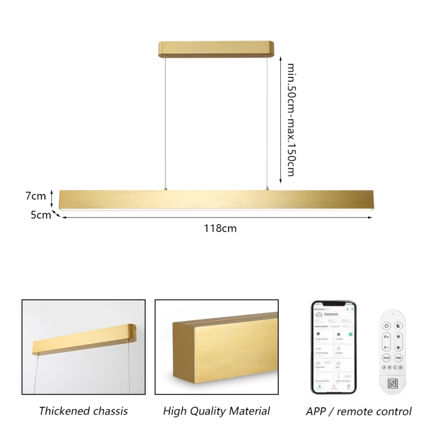 Brilagi - LED ljusreglerad ljuskrona på textilsladd SLEEKLINE SMART LED/40W/230V 3000-6000K Wi-Fi Tuya guld + fjärrkontroll