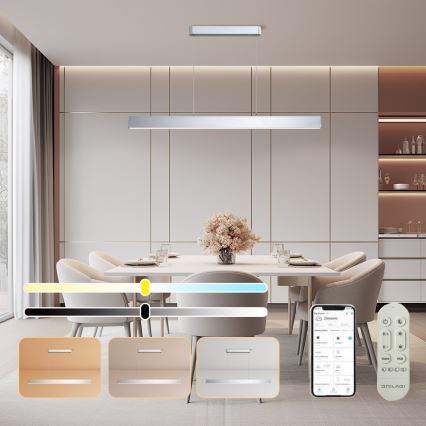 Brilagi - LED ljusreglerad ljuskrona på textilsladd SLEEKLINE SMART LED/40W/230V 3000-6000K Wi-Fi Tuya silver + fjärrkontroll