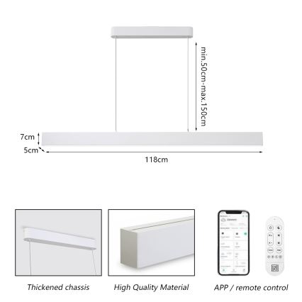 Brilagi - LED ljusreglerad ljuskrona på textilsladd SLEEKLINE SMART LED/40W/230V 3000-6000K Wi-Fi Tuya vit + fjärrkontroll