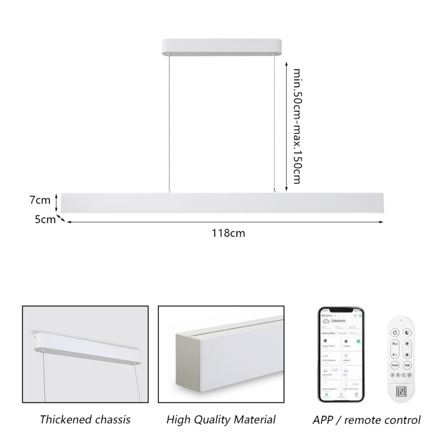 Brilagi - LED ljusreglerad ljuskrona på textilsladd SLEEKLINE SMART LED/40W/230V 3000-6000K Wi-Fi Tuya vit + fjärrkontroll
