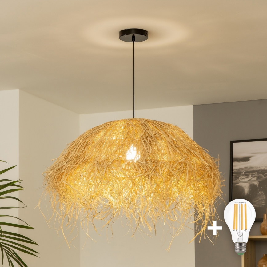 Brilagi - LED-pendellampa på vajer CERIA BOHO 1xE27/40W/230V Ø 60 cm raffia