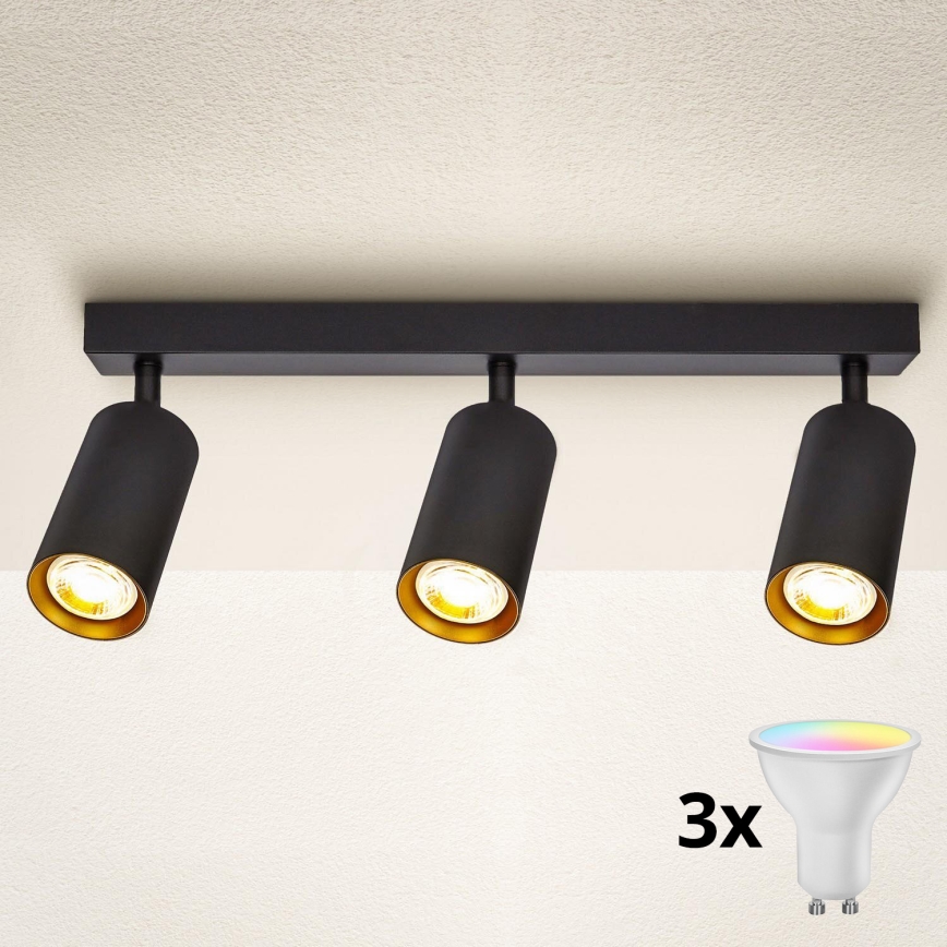 Brilagi - LED RGBW dimbar spotlampa SELE 3xGU10/6,5W/230V 2700-6500K svart/guld