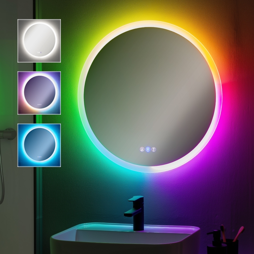 Brilagi - LED RGBW dimbar uppvärmd badrumsspegel med bakgrundsbelysning CLARA PRO LED/18,5W/230V Ø 60 cm 3000/4000/6500K IP44 CRI 90