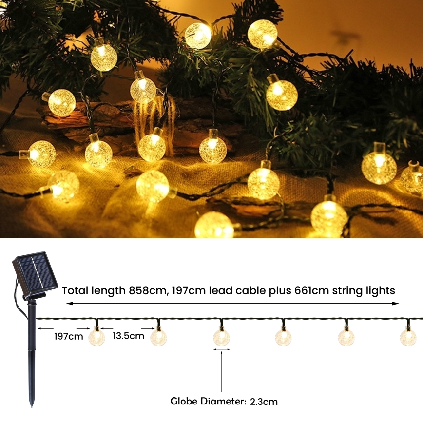 Brilagi - LED Solar Dekorativ slinga BUBBLE 200xLED/8 funktioner 20m IP65 varm vit