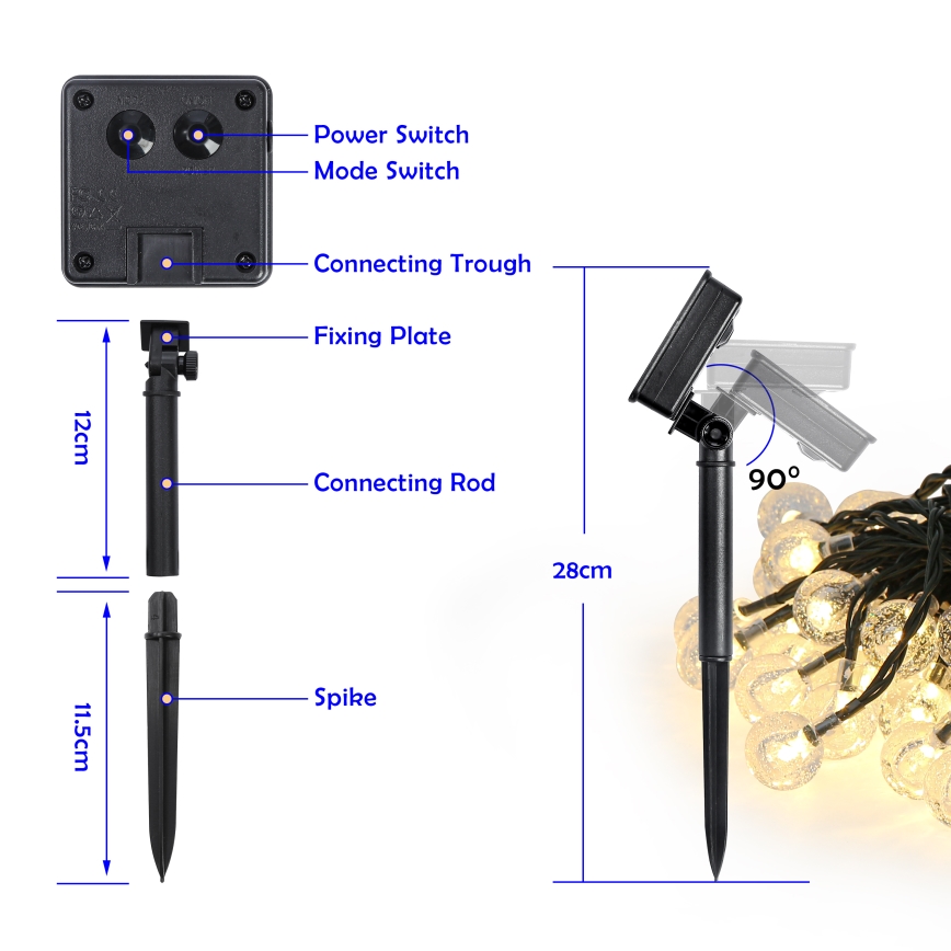 Brilagi - LED Solcell dekorativ slinga BUBBLE 200xLED/8 funktioner 20m IP65 varm vit 800 mAh