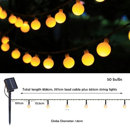 Brilagi - LED Solcell Dekorativ slinga BUBBLE 50xLED/8 funktioner 7m IP65 varm vit
