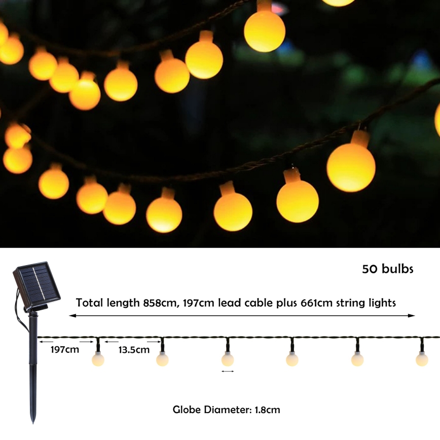 Brilagi - LED Solcell Dekorativ slinga BUBBLE 50xLED/8 funktioner 7m IP65 varm vit