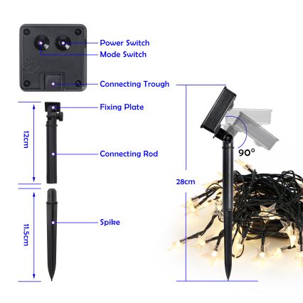 Brilagi - LED Solcell dekorativ slinga STARS 50xLED/8 funktioner 7m IP65 varm vit 600 mAh