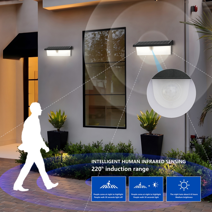 Brilagi - LED solcell väggbelysning med sensor SOL RAY LED/6W/3,7V 2200 mAh IP44