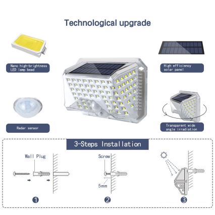 Brilagi - LED solcell väggbelysning med sensor WALLIE LED/4W/5,5V 6500K IP64 silver