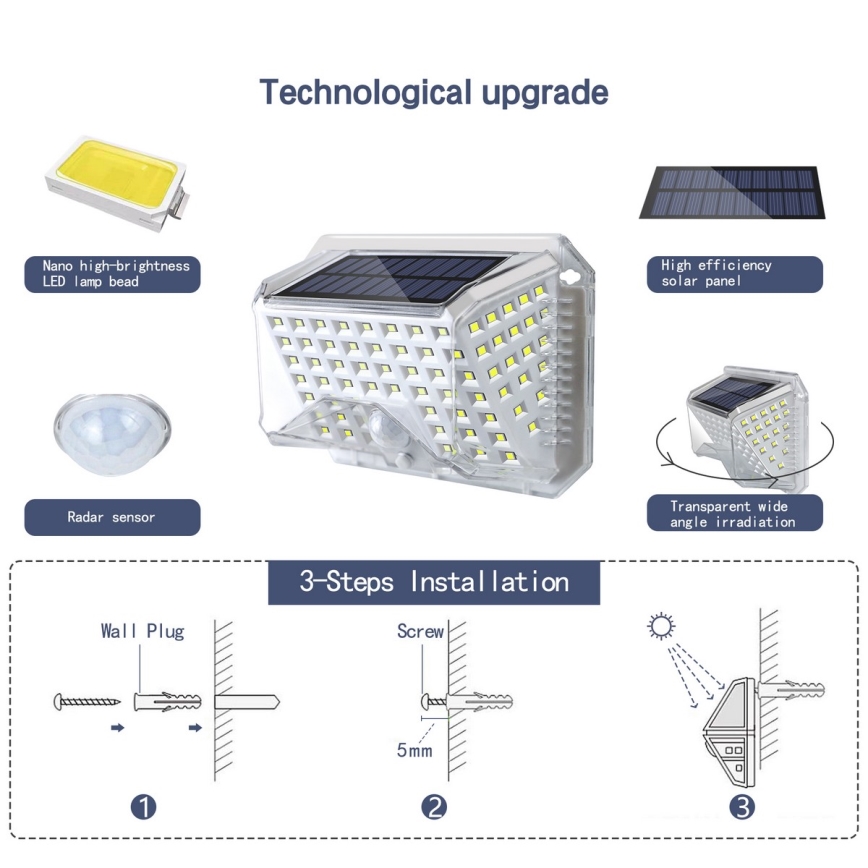 Brilagi - LED solcell väggbelysning med sensor WALLIE LED/4W/5,5V 6500K IP64 silver