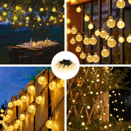 Brilagi - LED solcellsljusslinga BUBBLE 50xLED/8 funktioner 7m IP65 varmvit 600 mAh