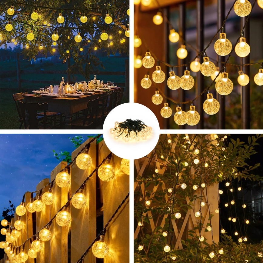 Brilagi - LED solcellsljusslinga BUBBLE 50xLED/8 funktioner 7m IP65 varmvit 600 mAh