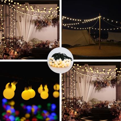 Brilagi - LED solcellsljusslinga BUBBLE 50xLED/8 funktioner 7m IP65 varmvit 600 mAh