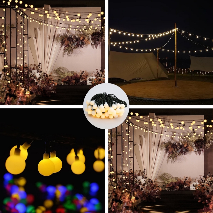 Brilagi - LED solcellsljusslinga BUBBLE 50xLED/8 funktioner 7m IP65 varmvit 600 mAh