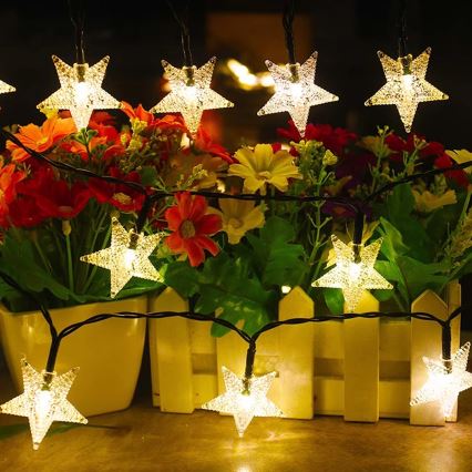 Brilagi - LED solcellsljusslinga STARS 50xLED/8 funktioner 7m IP65 varmvit 600 mAh